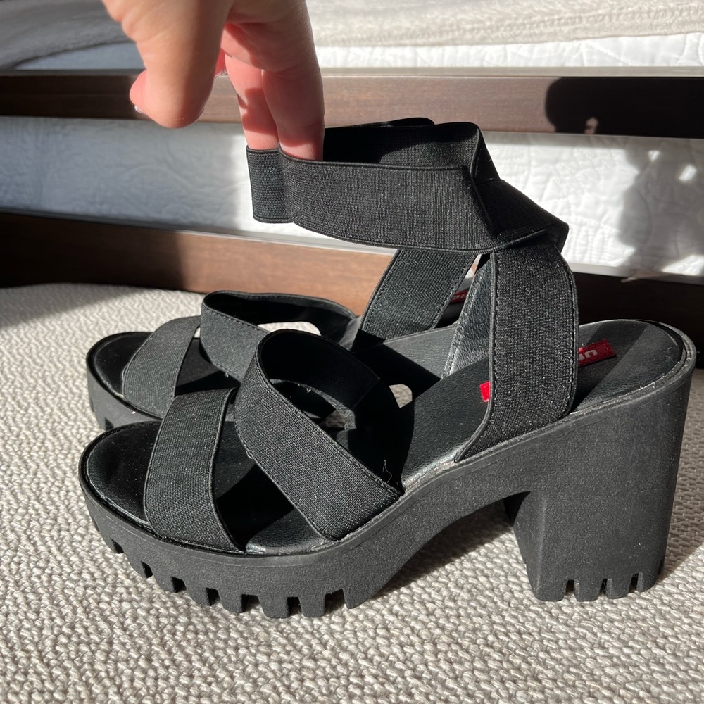 Chunky black heel sandals